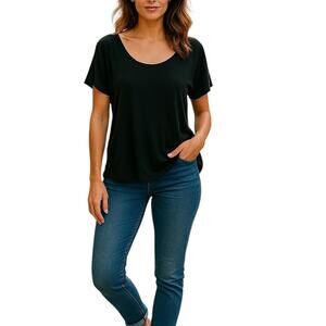 Beyond Yoga Black Striped Cutout Back Short Sleeve Tee